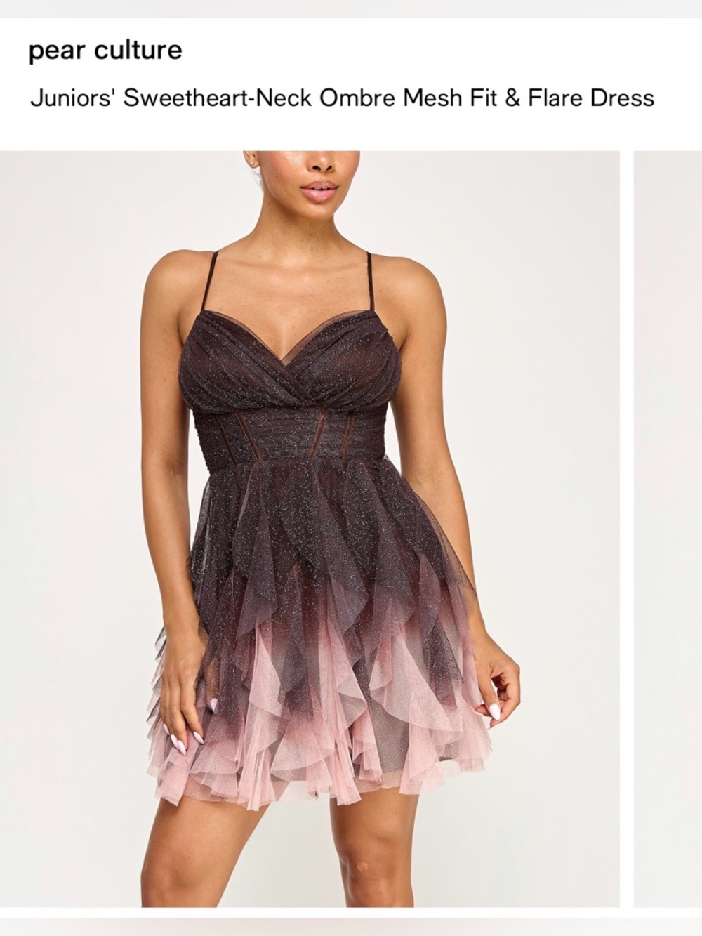 Pear Culture Pink & Black Ombre Mesh Fit-and-Flare Mini Dress - Picture 1 of 6